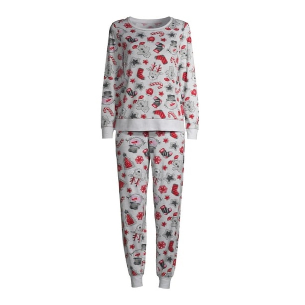 Secret Treasures Gray & Red Holiday Print Women's Pajama Set EUC Size M